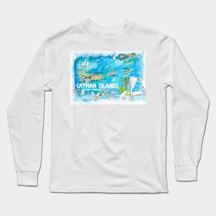 Cayman Islands Illustrated Travel Map With Roads And Highlights Long Sleeve T-Shirt